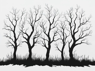 Fototapeta premium Elegant black silhouette of intricate tree branches with lush foliage