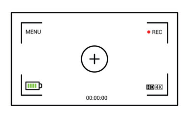 Video camera viewfinder frame. Camera recording screen template for overlay. Video finder or snap shoot frame camera, cinematic preview camera shooting vector illustration.
