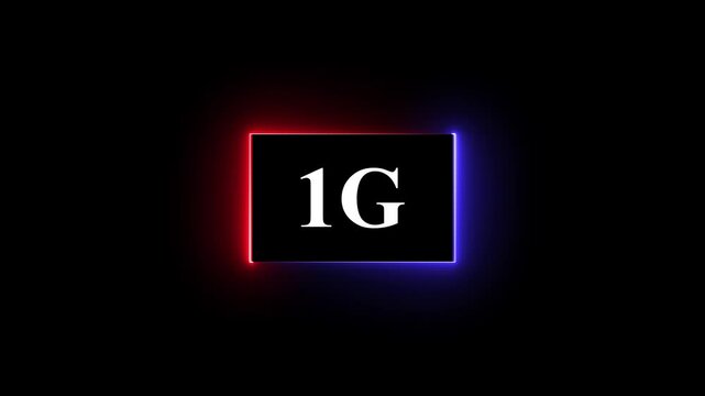 High-tech glowing 1g icon animation, on black background 1G high speed network communication technology animation 1g internet networking technology text icon.