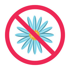 No blue flower sign, forbidden blue flower icon, blue flower prohibited symbol, blue flower head with red crossed circle