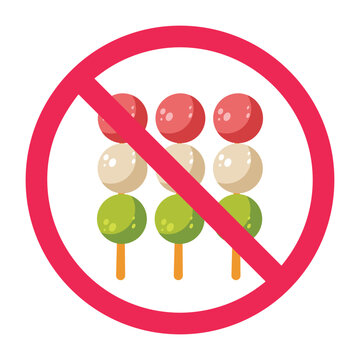 No dango sign, forbidden dango sign, dango prohibited symbol, no japanese dessert sign, hanami dango with red crossed circle