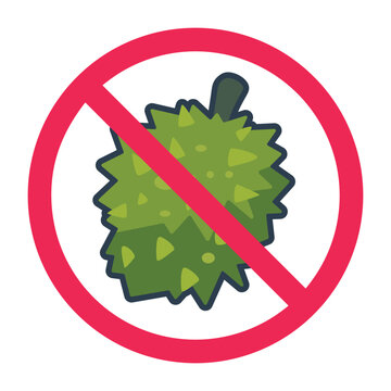 No durian sign, forbidden durian sign, durian prohibited symbol, no smelly fruit icon, no smelly food sign
