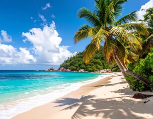 Beautiful beach with palms and turquoise sea