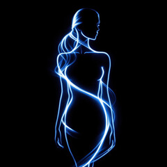 Abstract glowing female figure with neon lines