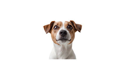 Curious Jack Russell Terrier Puppy Looking Up, Isolated on Transparent Background