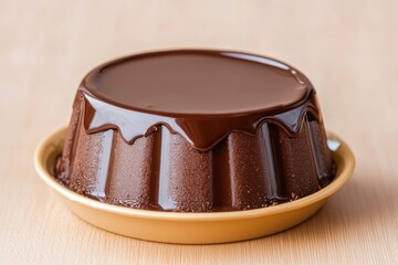 Delicious Chocolate Pudding Dessert Served on a Vibrant Plate with Smooth Glossy Finish, Captivating Food Presentation for Culinary Enthusiasts