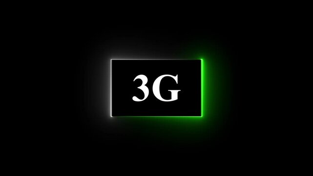 High-tech glowing 3g icon animation, on black background 3g high speed network communication technology animation 3g internet networking technology text icon.