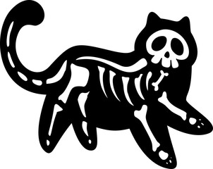 Hand drawn halloween cat skeleton ghost silhouette doodle illustration