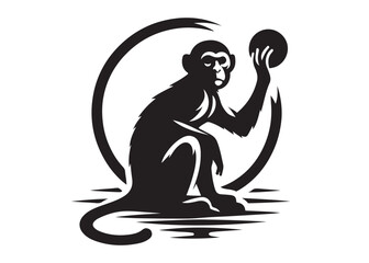 monkey logo silhouette vector, monkey silhouette vector illustration, black silhouette of a wild monkey, monkey animal logo silhouettes vector on a white background
