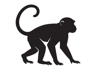 monkey logo silhouette vector, monkey silhouette vector illustration, black silhouette of a wild monkey, monkey animal logo silhouettes vector on a white background