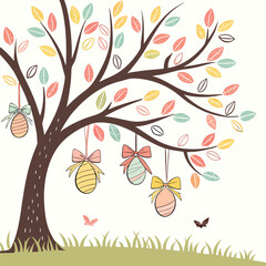 Easter Egg Tree Decorated with Ribbons - Spring Craft 
