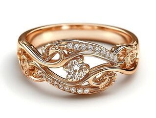 Rose gold ring with intricate floral design