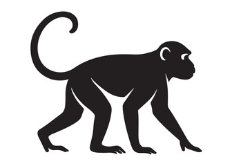 Obraz premium monkey logo silhouette vector, monkey silhouette vector illustration, black silhouette of a wild monkey, monkey animal logo silhouettes vector on a white background