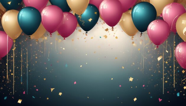 birthday background with balloons and confetti for birthday card or invitation design