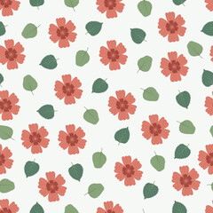 Pastel pink flowers seamless pattern. Floral vector surface design of Scandinavian flowers and leaves