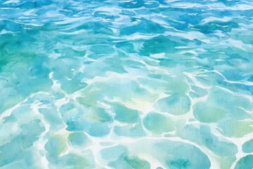 Obraz premium Serene and Vibrant Watercolor Painting of Clear Ocean Waves with Gentle Ripples and Reflections in Varying Shades of Blue and Green