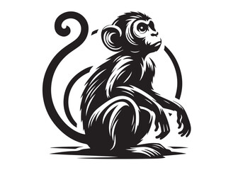 monkey logo silhouette vector, monkey silhouette vector illustration, black silhouette of a wild monkey, monkey animal logo silhouettes vector on a white background