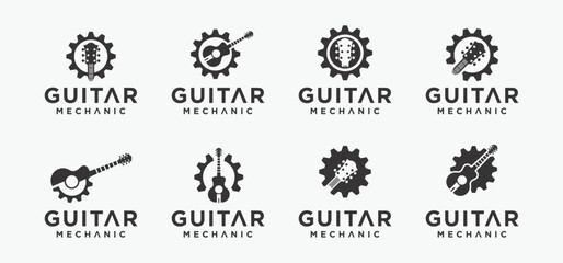 Simple Guitar Logo for guitar shop vector, guitar illustration for modern guitar shop accessories.