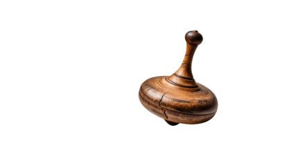 Antique Wooden Spinning Top, Traditional Toy, Isolated on Transparent Background