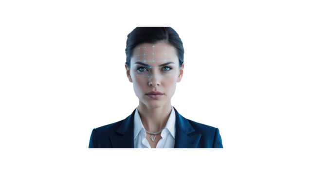 Businesswoman with Facial Recognition Technology Overlay - Powered by Adobe