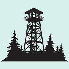 Silhouette icon of a forest ranger watchtower safety alert post
