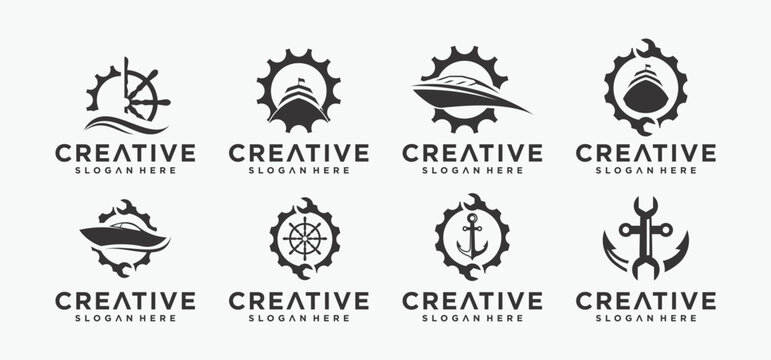 ship mechanic logo,boat repair logo mechanic concept, Yacht Mechanic Logo Design, but, fishing boat.