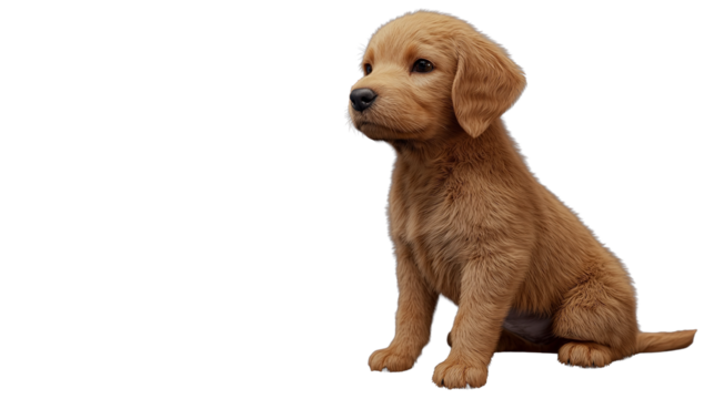 A golden retriever puppy full of hope stares into the distance ready for adventure with a on transparent background
