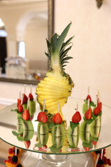 Beautiful sweet buffet with fruits and berries. Fruit table.