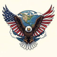 Obraz premium Symbol of Freedom: Bald Eagle with US Colors Wings Against Planet Earth