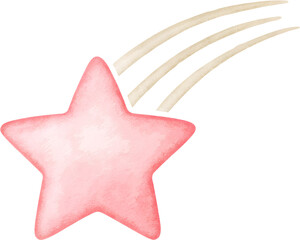 A single pink star with a white trail creating a shooting star effect image on transparent background.