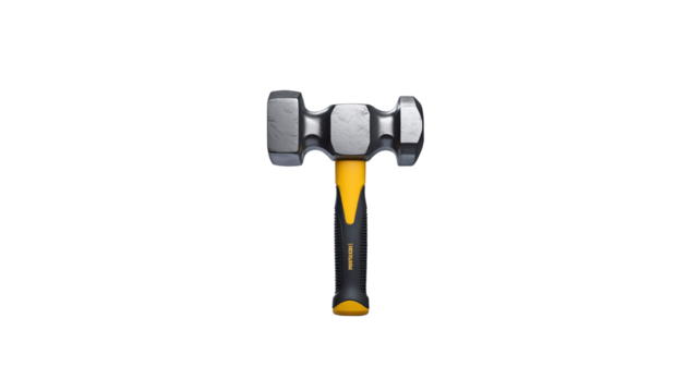 Professional Ball Pein Hammer with Yellow and Black Ergonomic Grip - Isolated on Transparent Background