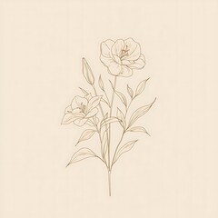 Delicate beige line art flower bouquet