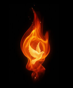 Dove of the Holy Spirit Surrounded by Flames Symbolic Flame Representing the Descent of the Holy Spirit