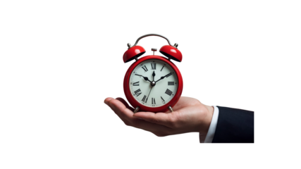 Red Alarm Clock in Businessman's Hand - Time Management Concept