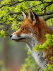 A Red Fox Gazes into the Springtime Woods