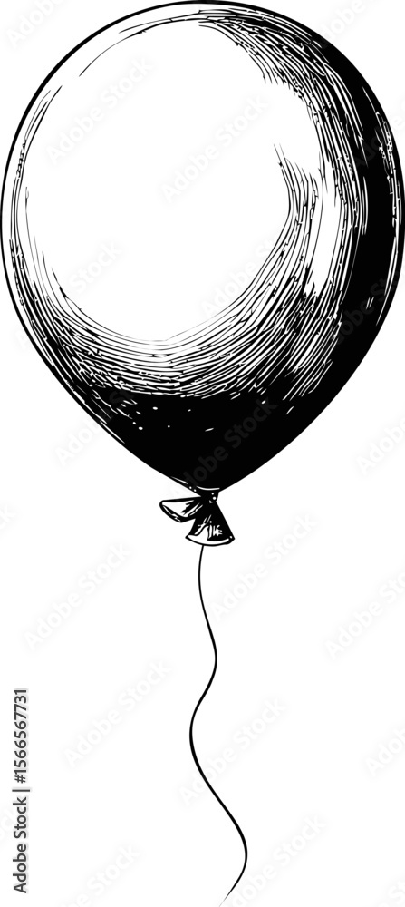 Poster black and white sketch of a simple balloon with string illustration