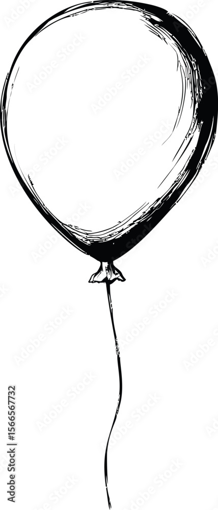 Poster Black and white sketch of a single balloon with string