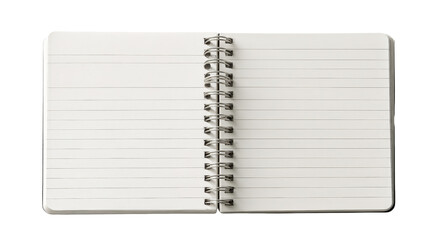 Open blank spiral notebook on blue lined paper isolated for creative ideas in a minimalist environment