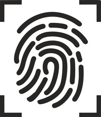 Black and white fingerprint icon symbolizing identity in a simple design