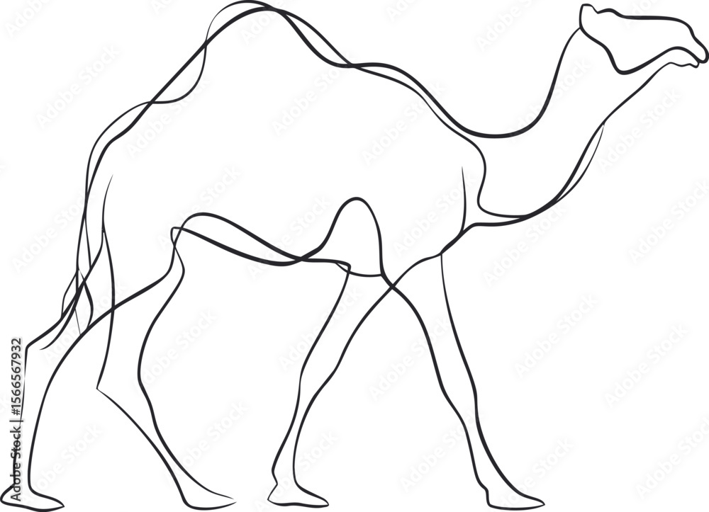 Poster Minimalistic line art of a camel in black and white, artistic contour