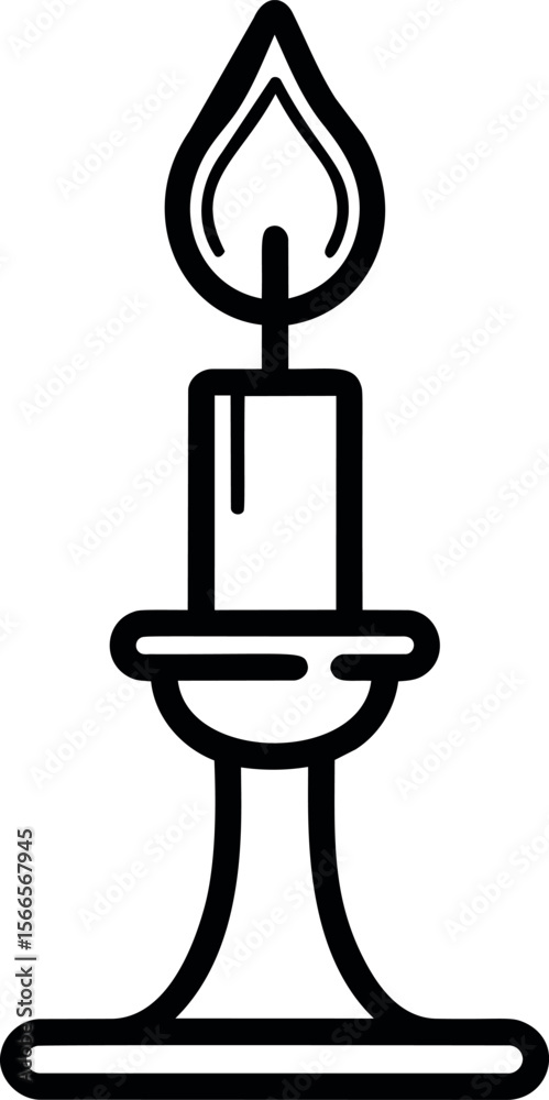 Poster simple black and white line drawing of a candle with a holder minimalistic style