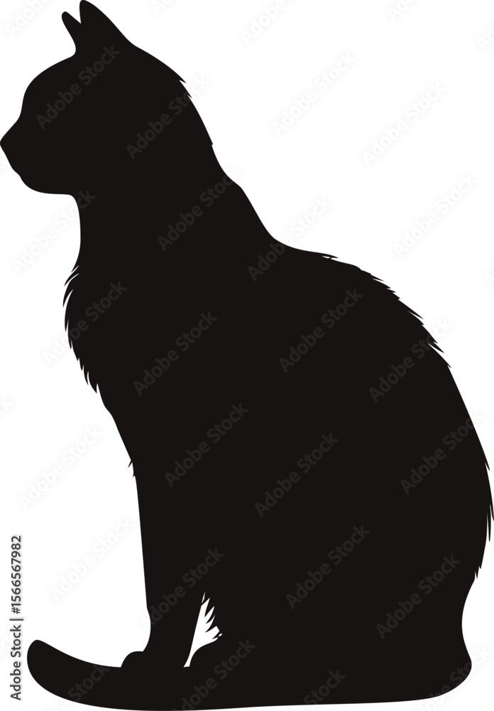 Poster Silhouette of a black cat sitting elegantly in profile view