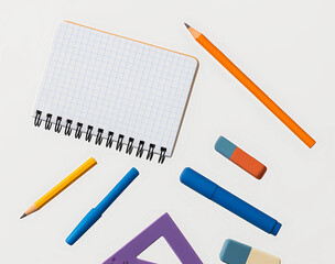 back to school concept. pencil and eraser. School supplies on white