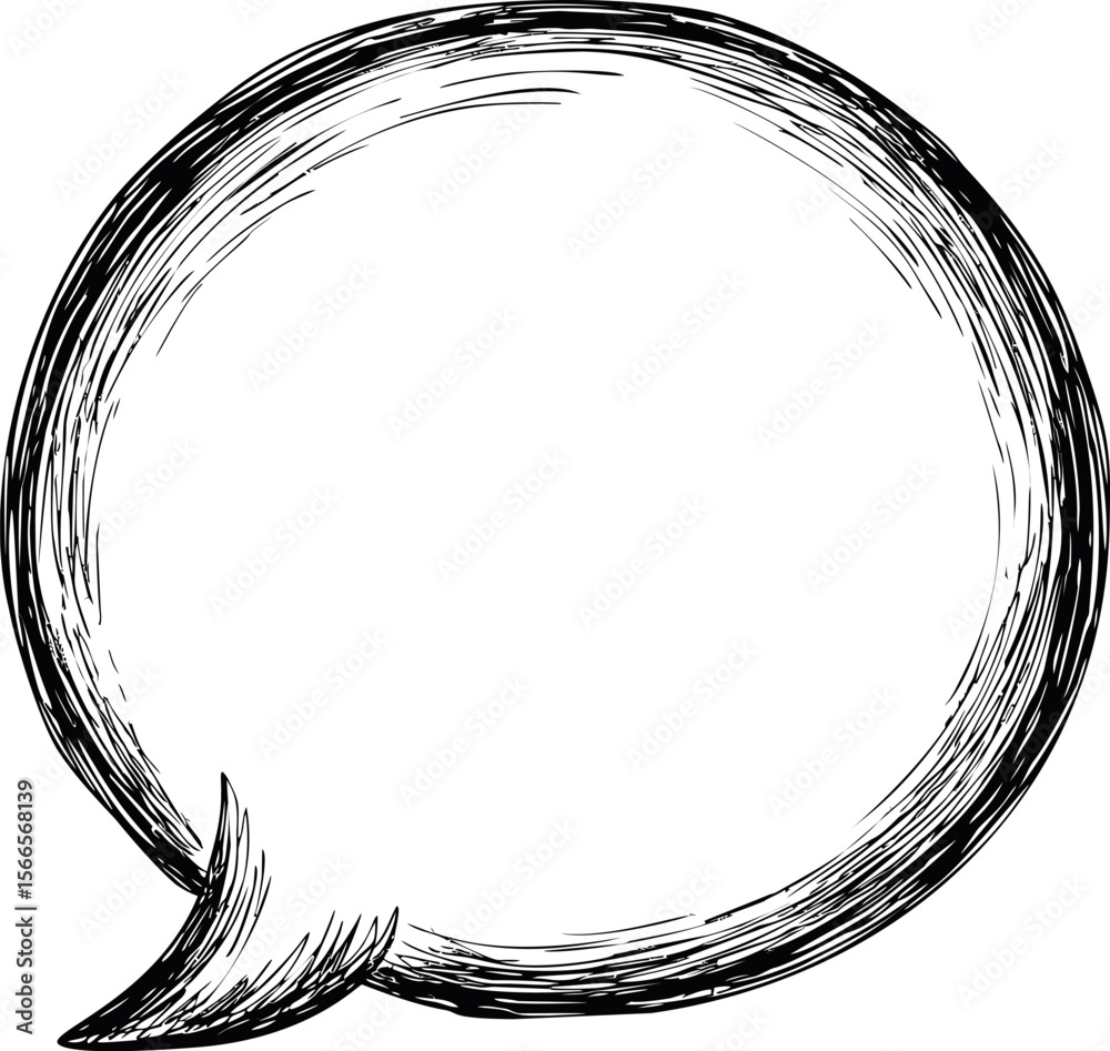 Poster Black ink sketch of a speech bubble in circular shape with rough texture