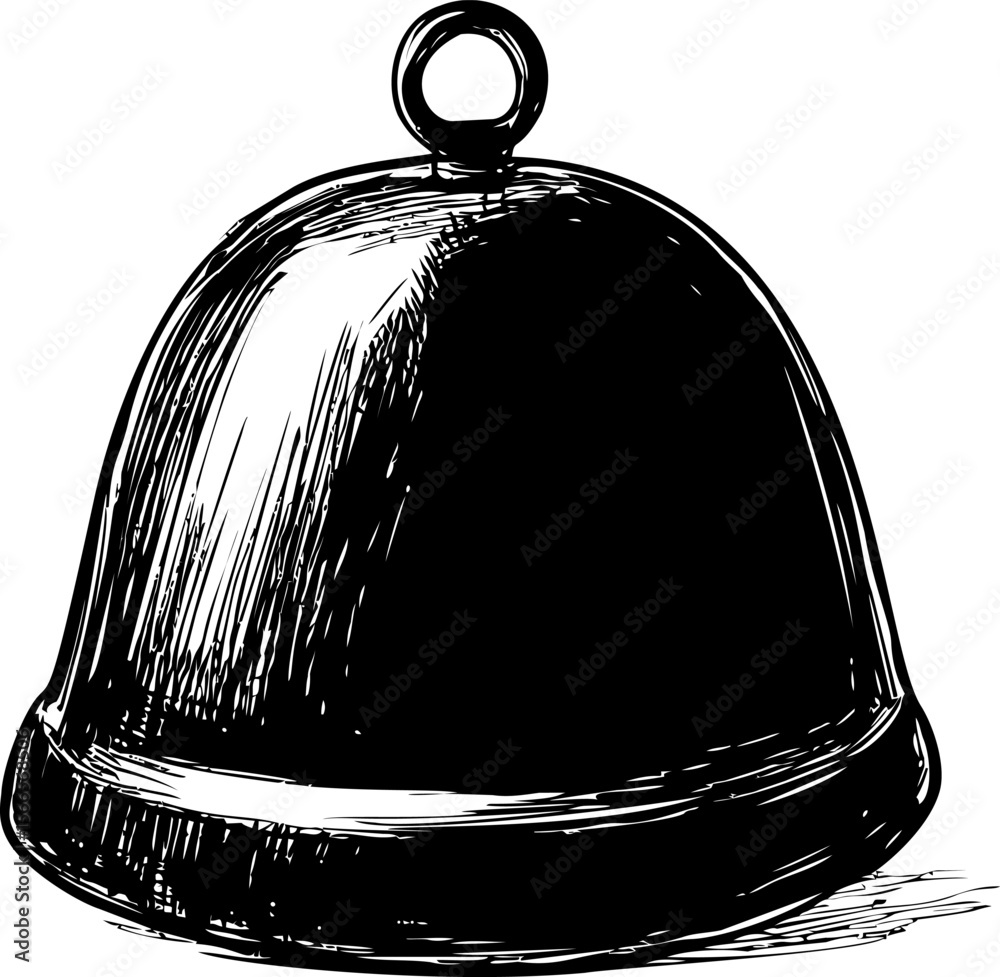 Aufkleber hand-drawn sketch of a bell with a loop at the top in black ink illustration