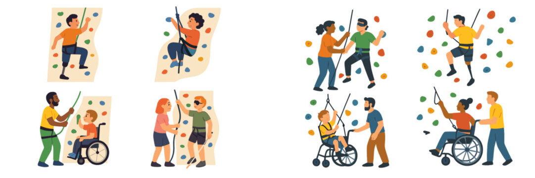 Rock climbing activities promote inclusivity and teamwork among individuals of varying abilities at a local gym