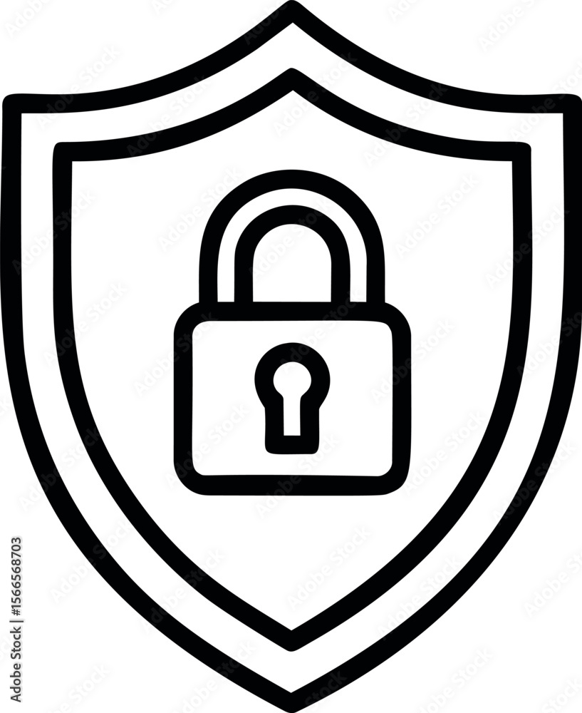 Poster black and white shield with lock icon symbolizing security concept