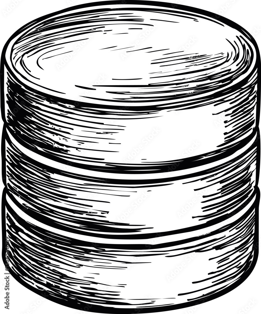 Poster hand-drawn illustration of a database icon in monochrome sketch style