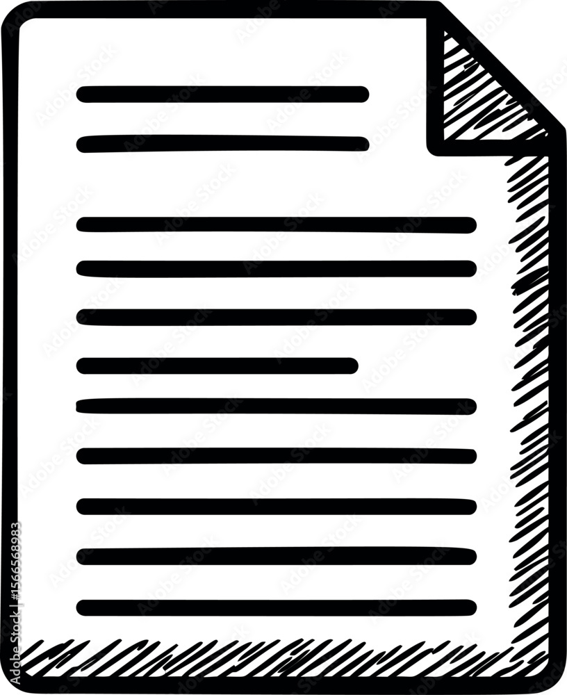Poster Outline of a stylized sheet of paper with written lines in sketch style