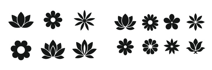 Various simple floral and leaf designs on a white background for decorative use